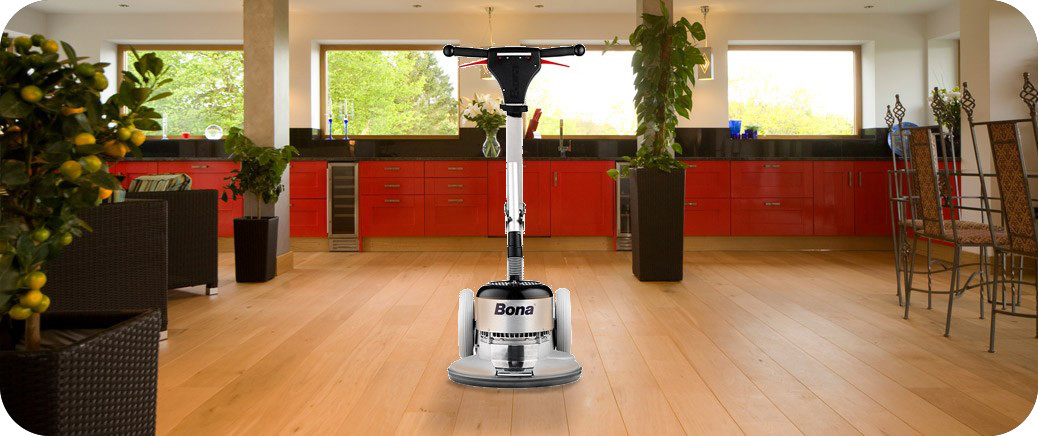 Bona Sanding and Buffing Machines shown in a residential open floor plan